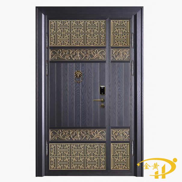 精雕木紋子母銅門